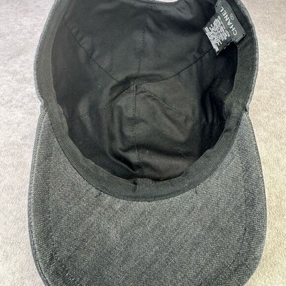 Chanel 22P Black Denim Sequin CC White Logo Baseball Cap Curved Peak Hat - Picture 8 of 13